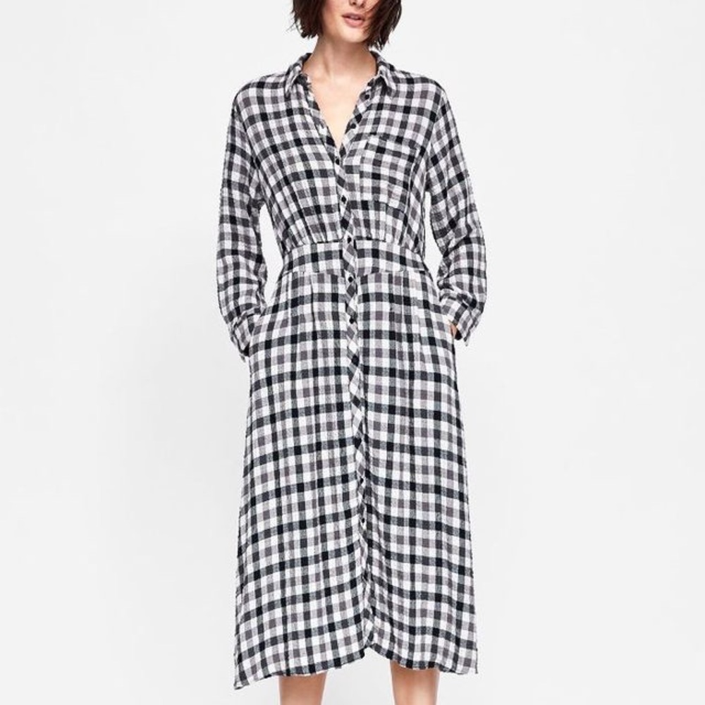 NWT ZARA Plaid Button Down Dress. Size S.